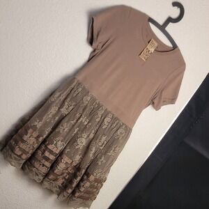 Elegant Brown Lace Mini Dress